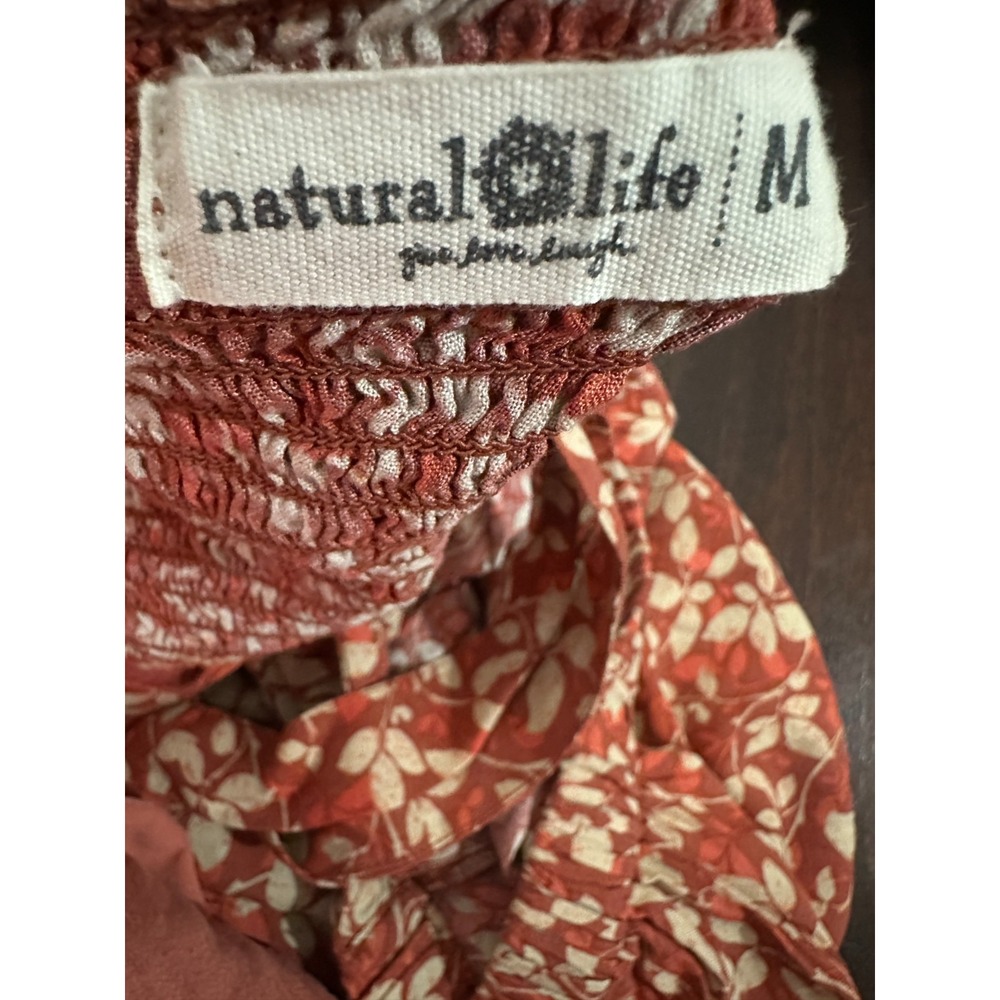 Natural Life Women Red Floral Cut Out Maxi Dress Tie Strap Smocked Size Medium - Picture 7 of 12
